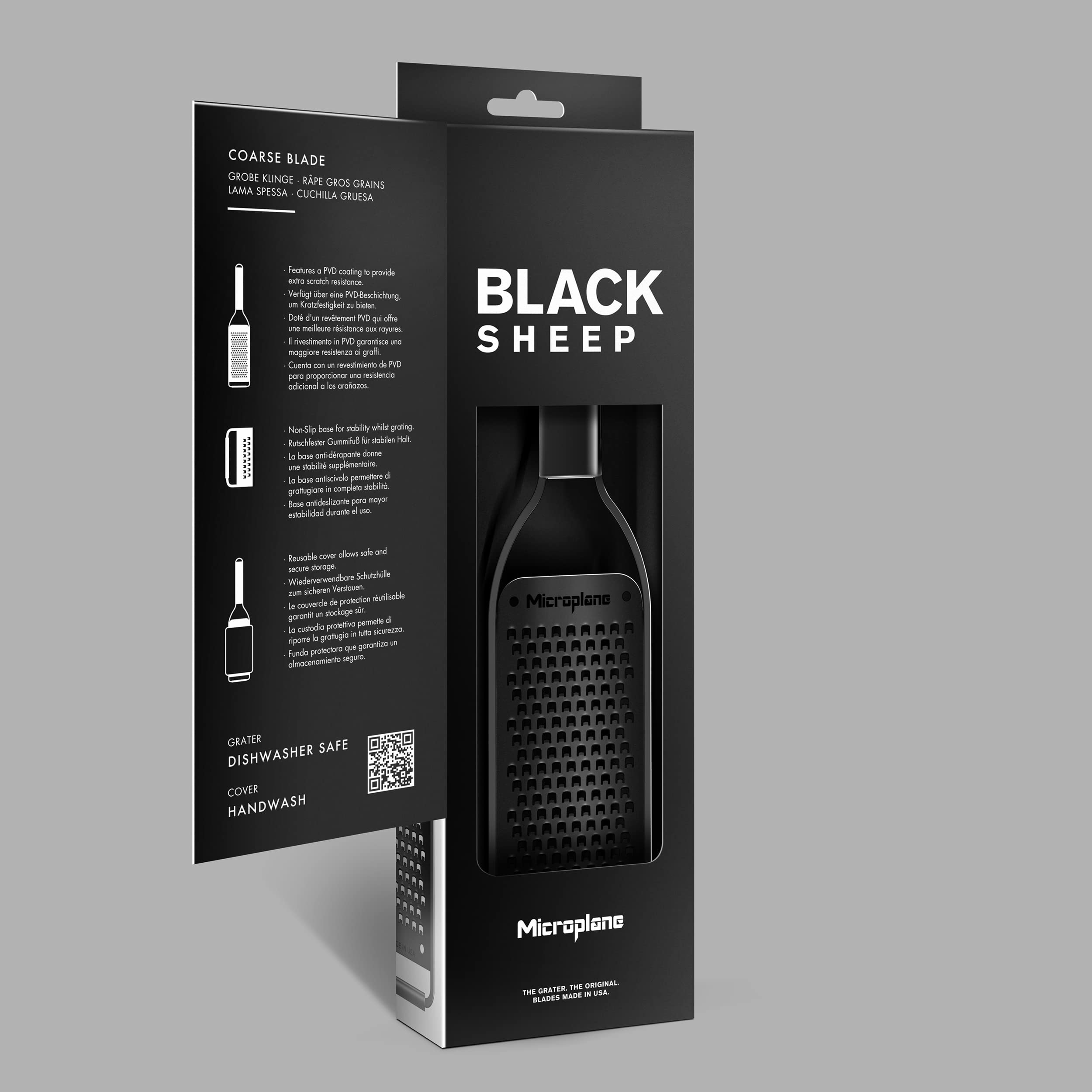 Microplane Grattugia da Cucina con Lama Spessa in Acciaio Inox Made in USA per Formaggio, Carote, Zenzero, Cocco e rafano della Serie Black Sheep