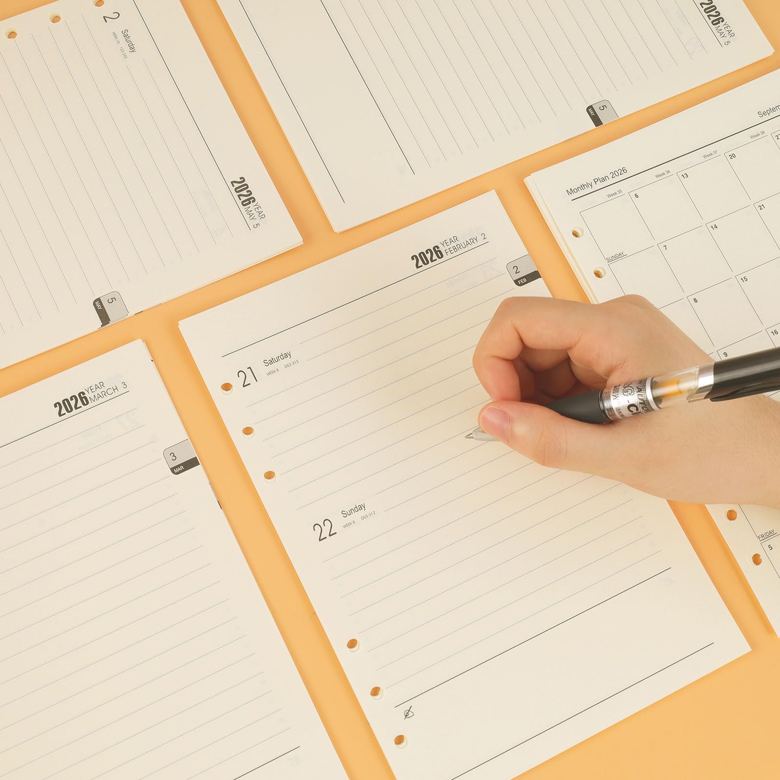 2026 2027 Wochenplaner Einlage A5 6 Löcher(Deutsch), 1 Woche 2 Seiten mit Monatsregistern Notizen, Kontakt, August 2026 - July 2027, 100 GSM Nachfüllpapier für Kalender 26/27 Planer Organizer