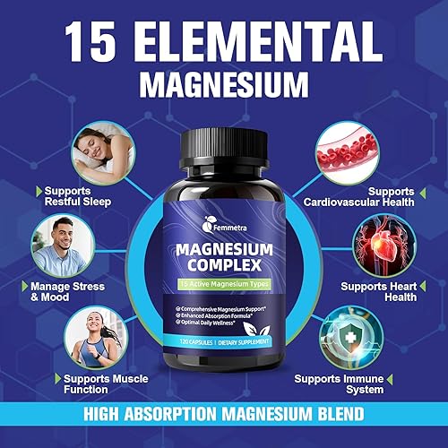 Miniatura 5 de Complejo de magnesio 15 formas suplemento de magnesio 1350 mg, citrato de glicinato, malato, taurato, óxido de cloruro de orotato, carbonato de