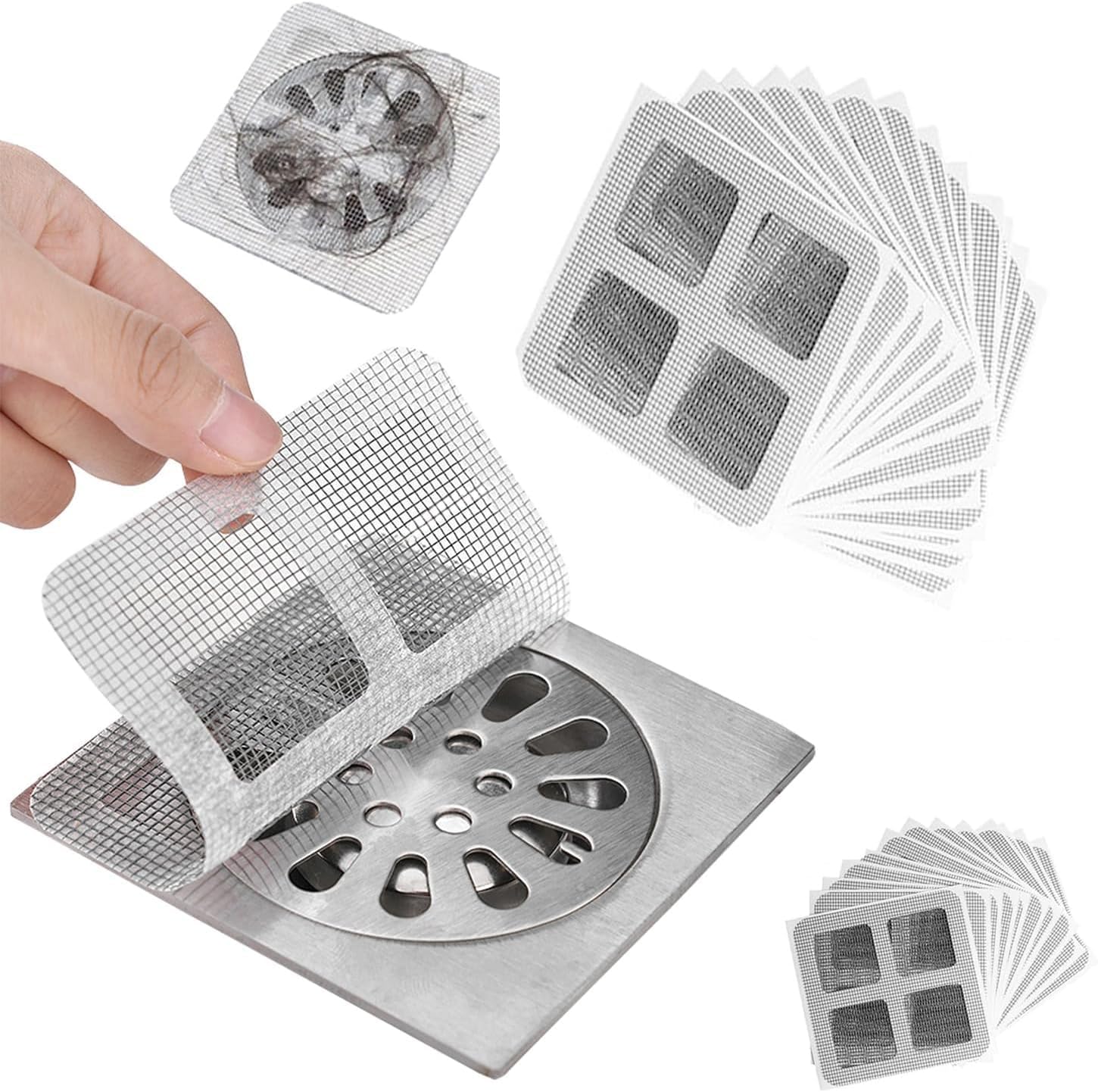 Disposable Shower Drain Hair Catcher, New Disposable Hair Drain Stickers Drain Mesh Cover Bathroom Shower Drain Protector for Bathroom Laundry Kitchen Sink (50)