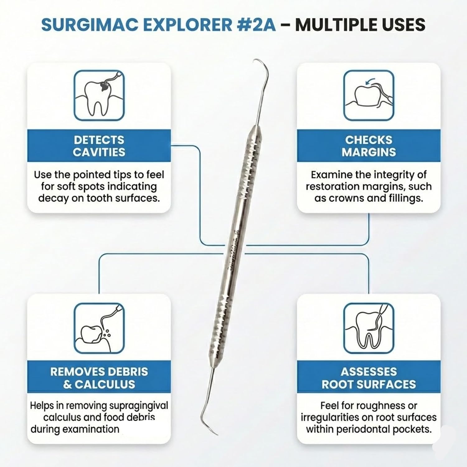 SurgiMac Explorer #2A, Pigtail, Double Ended, Standard Handle, Stainless Steel, 1/Pk