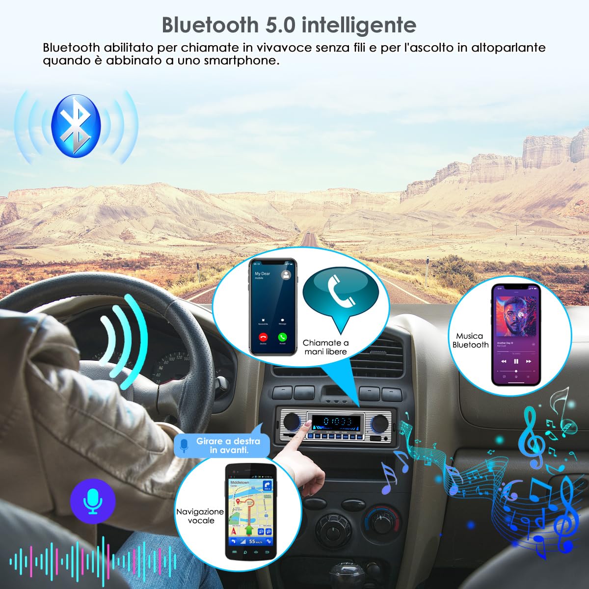 Autoradio Bluetooth,Stereo Auto Bluetooth, Autoradio 1 Din Radio Bluetooth Auto Supporta Vivavoce Lettore MP3/Radio FM, USB Per La Riproduzione Di Musica USB/WMA/WAV/TF Multimediale Telecomando
