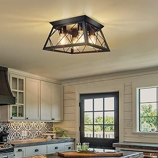 FadimiKoo 4-Light Black Flush Mount Ceiling Light for Kitchen Hallway, Industrial Close to Ceiling
