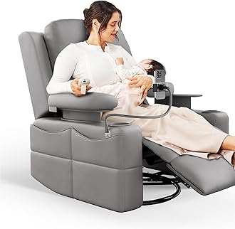 MAMAZING Lullapod Pro Oversized Rocking Chair Nursery with Adjustable Armrests, Electric Glider Nursing Chair for Breastfeeding, Power Swivel Recliner Chairs, Oeko-TEX & FSC Certified(Urban Gray)