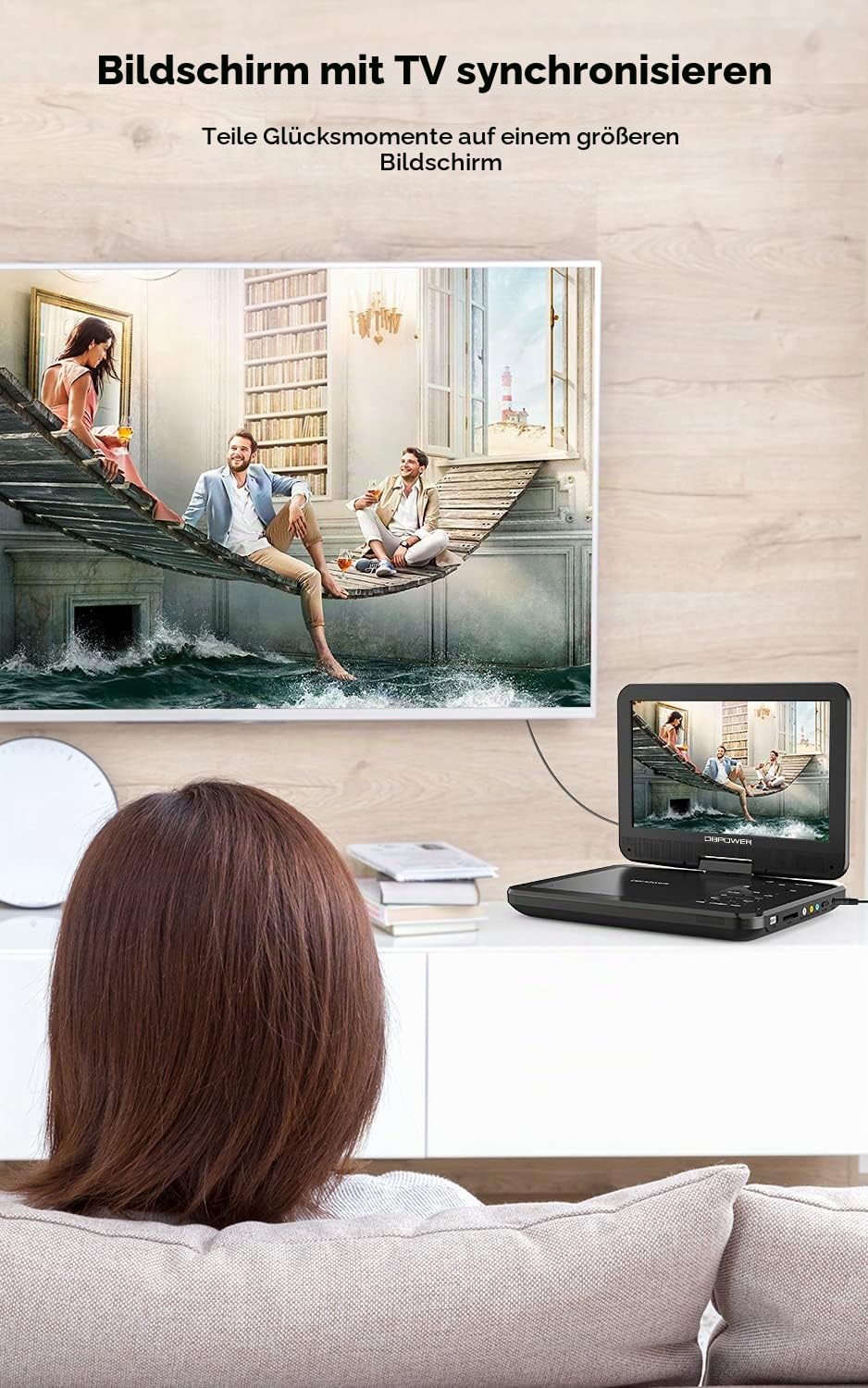 DBPOWER® Tragbarer DVD-Player, 10,5 Zoll, 3 Stunden Wiederaufladbare Batterie, Swivel Screen, SD-Karte und USB, Direct Play in Formats MP4/AVI/RMVB/MP3/JPEG (10,5, Black).