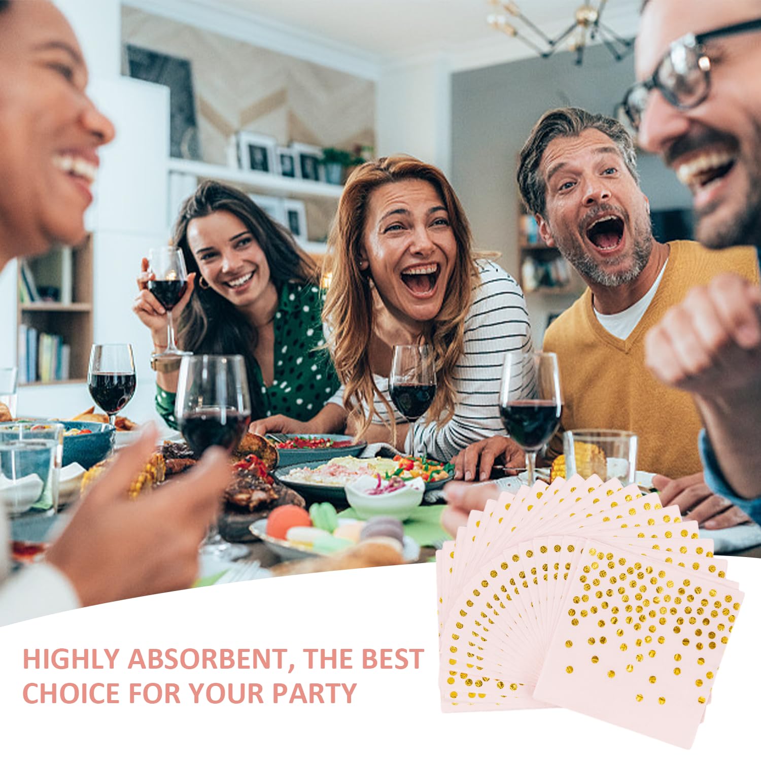 Tovaglioli Cocktail Bianco E Oro - 100 Pezzi 12,7x12,7cm Per Feste - Foto 3