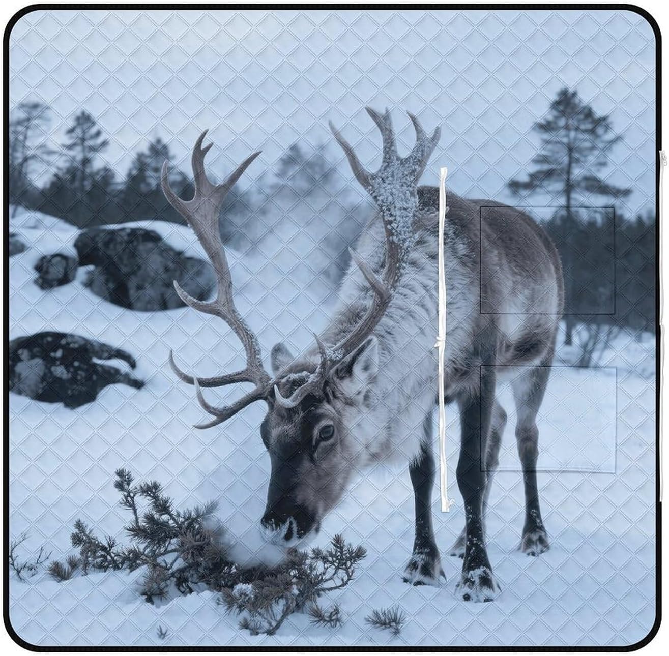 Male Red Deer Picnic Blanket 150x150cm, Foldable 2-in-1 Picnic Mat and Tote Bag Portable Waterproof Beach Mat Sandproof Outdoor Blanket for Park, Hiking, Beach, Camping, Travel