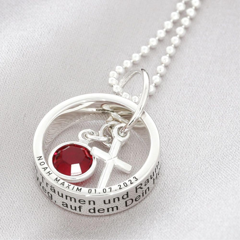 Taufring Gravur 925 Silber Geburtsstein Taufkette Taufspruch Kreuz Taufschmuck besondere Taufgeschenke Echtschmuck Kreuz Kette | HANDMADE IN GERMANY
