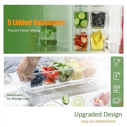 Miniatura 5 de Servidor de condimentos refrigerado Juego de servir de barra de tacos para fiesta Bandeja de condimentos refrigerada con tapa y 5 compartimentos