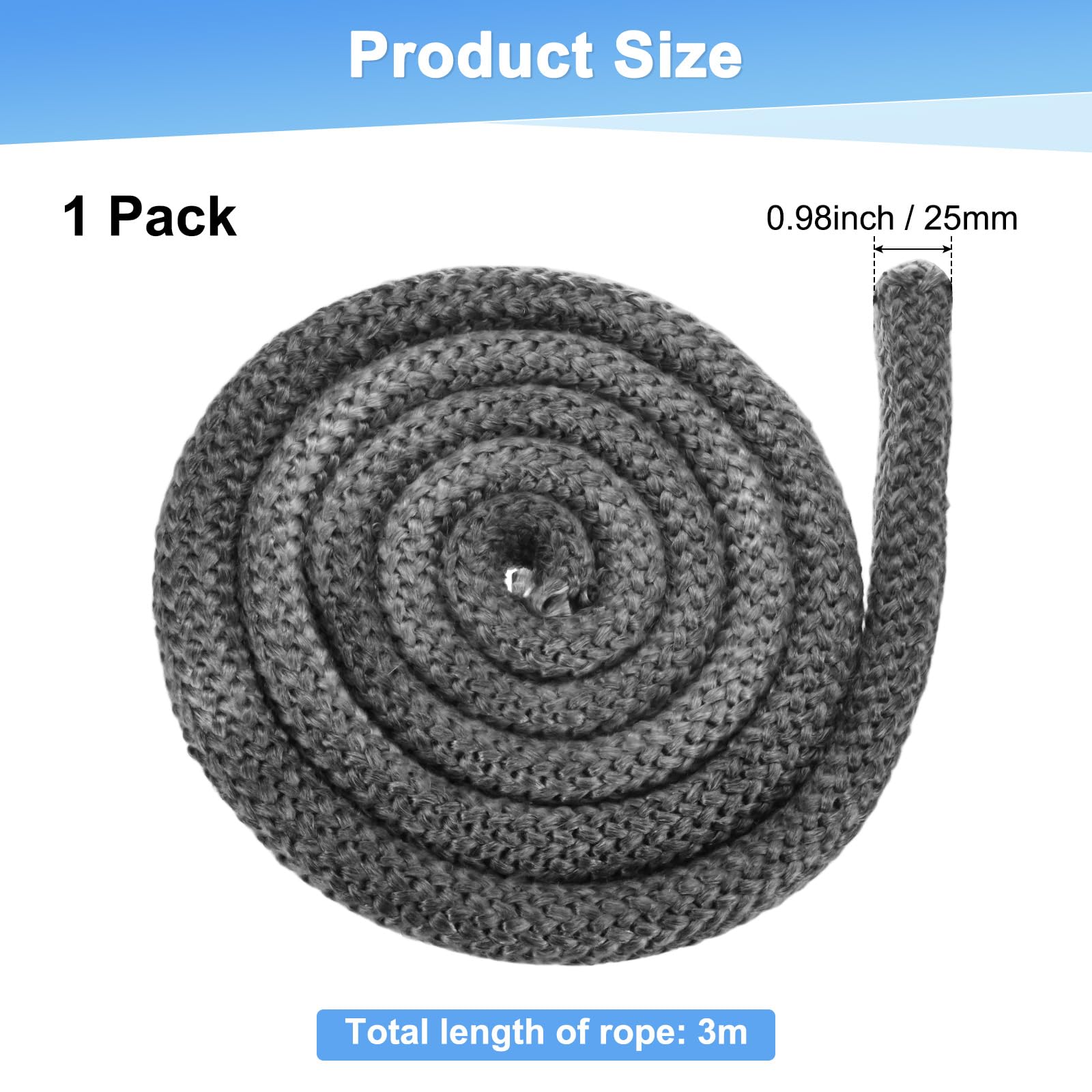 M METERXITY Wood Stove Gasket, 1" x 118.1" Round Fiberglass Seal Rope Gasket Rope Replacement for Fireplace Door/Wood Stoves - Image 2