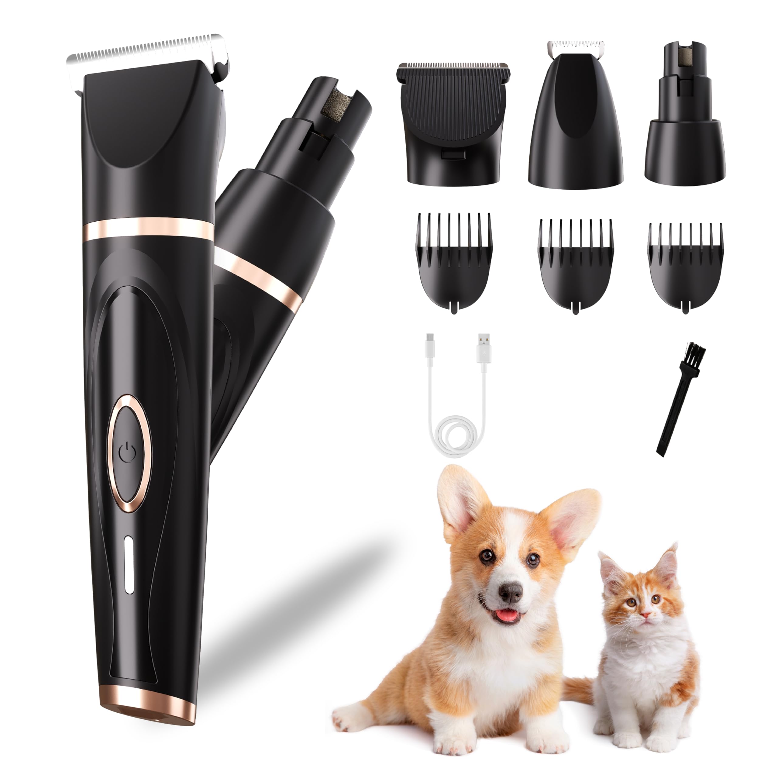 Gold Dollar Multifunctional Replaceable Cutter Head Dog Clippers for Grooming Nail Trimmer & Shears 3 in 1 Pets Grooming kit Rechargeable Cordless Low Noise