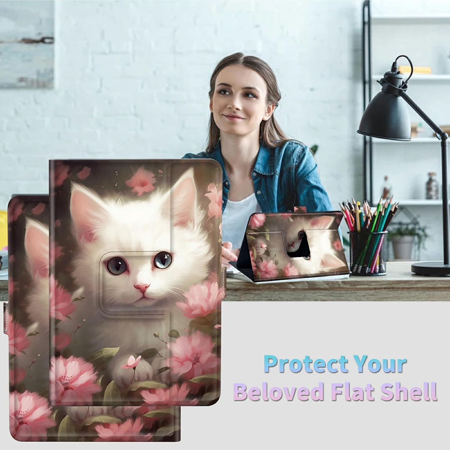 Universal Case for 2024 10 Inch Android 14 Tablets with Octa-Core, Lightweight Flip Stand and Adjustable Protective Cover Case for 9" - 10.5" Touchscreen Tablet, Flower Cat image 4