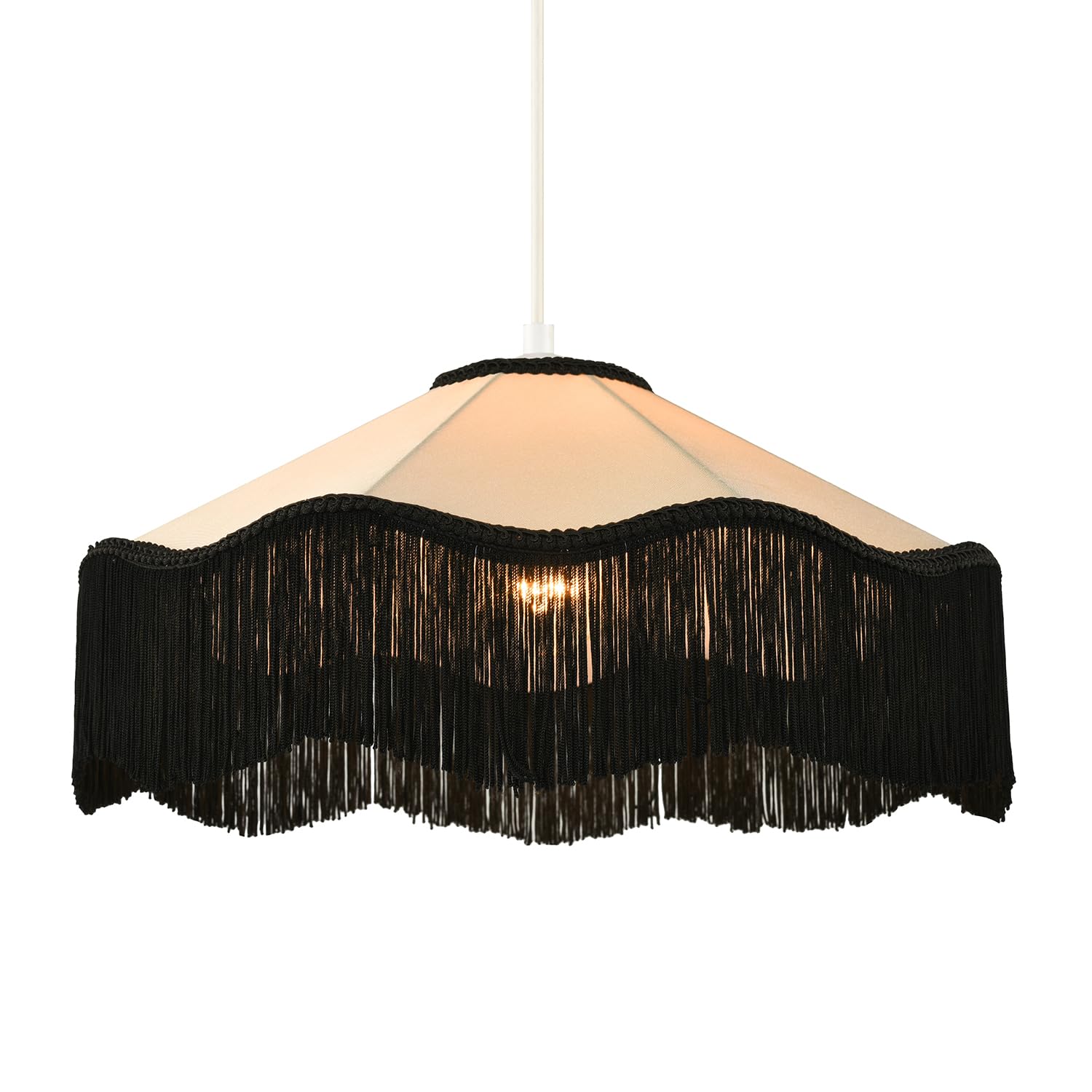 Rackhams Cream/Black Chic Victorian Pendant Lamp Shade In Faux Silk With Trims