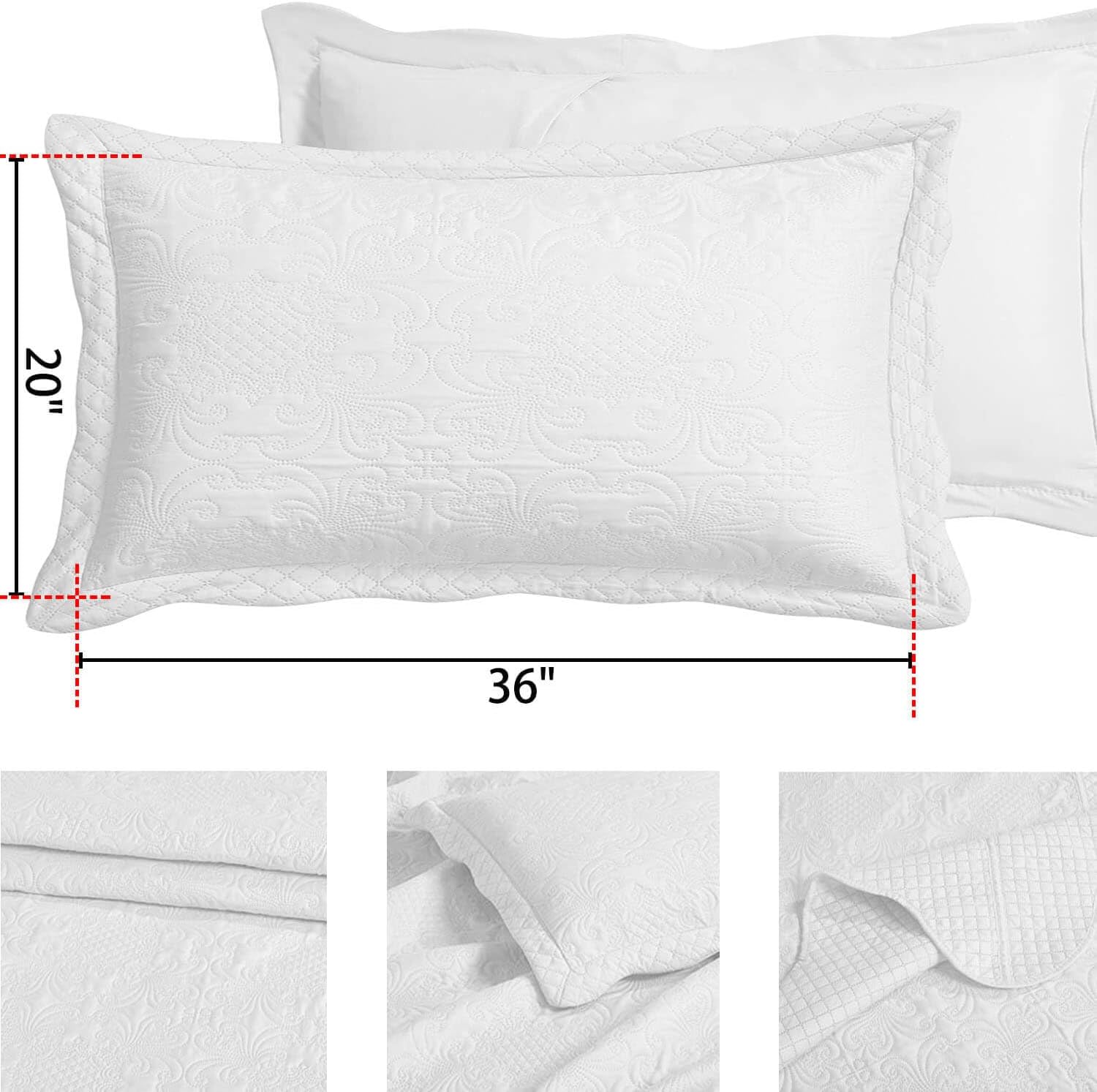 BOREA King Size Quilt Bedding Set 3 Piece Oversized Ultrasonic White Bedspreads - Bed Summer Quilt Lightweight Microfiber Ultrasonic Bedspread- Classic Pattern Bedding Coverlet for All Season