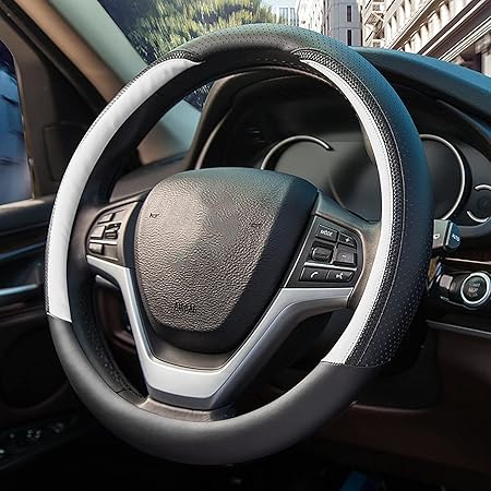 Amazon ステアリングカバー 普通車 ハンドルカバー 軽自動車 手触りよし 滑り止め グリップ感抜群 車内装 スポーツ風 車のハンドルカバー 汗对策 ムレにくい 高級感 37 9cm ブラック ハンドルカバー 車 バイク