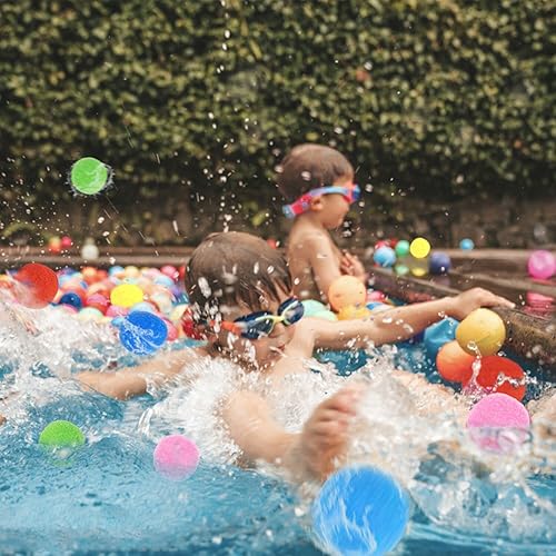 Miniatura 4 de Jishi Bolas de esponja de agua reutilizables, 60 globos de agua para niños, juguetes de playa y piscina, juegos de patio al aire libre para niños de
