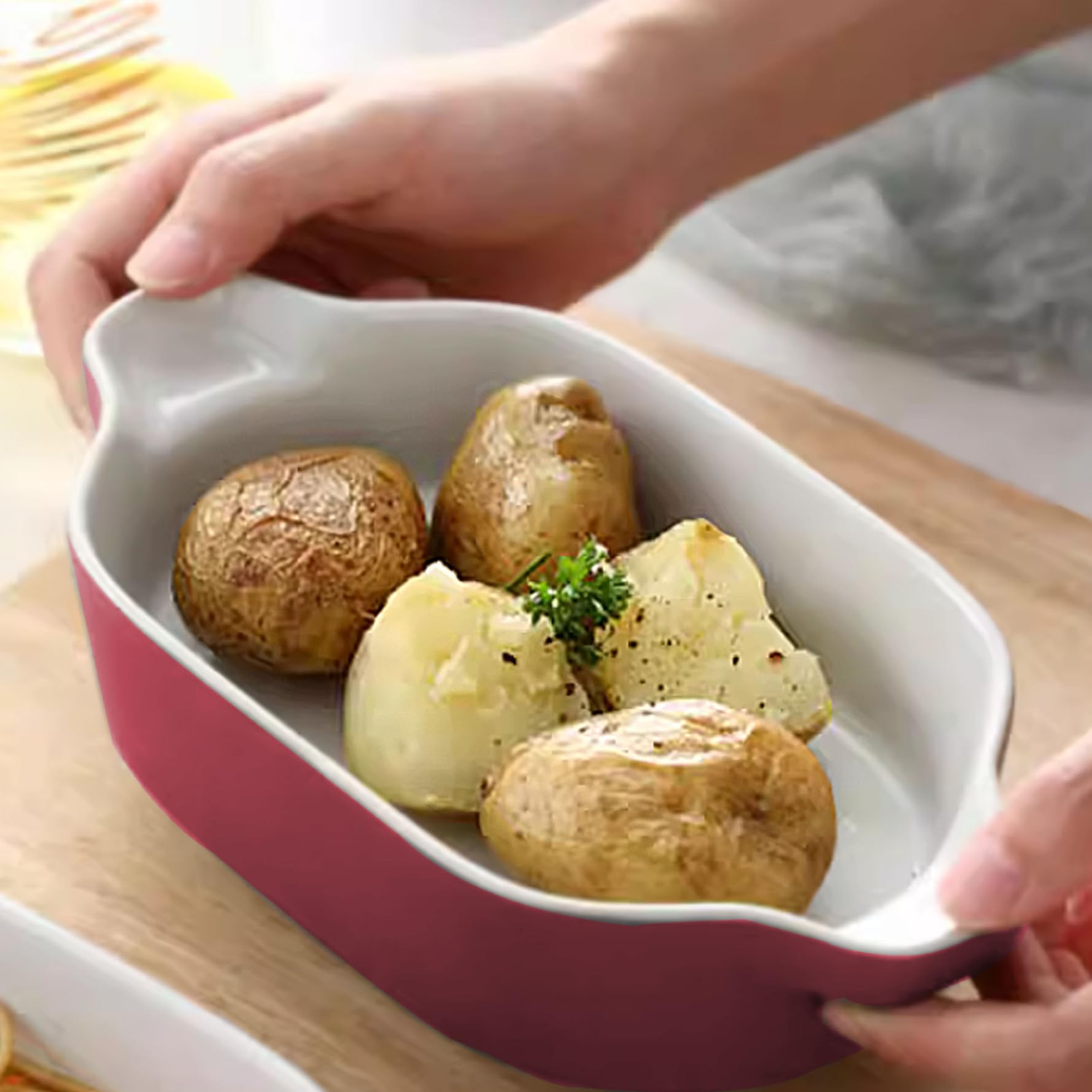 Ceramic Baking Dish Heat-resistant Lasagna Baking Dish with Handles Casserole Dish Reusable Mini Casserole Dish Multipurpose Lasagna Pan for Roasting Baking