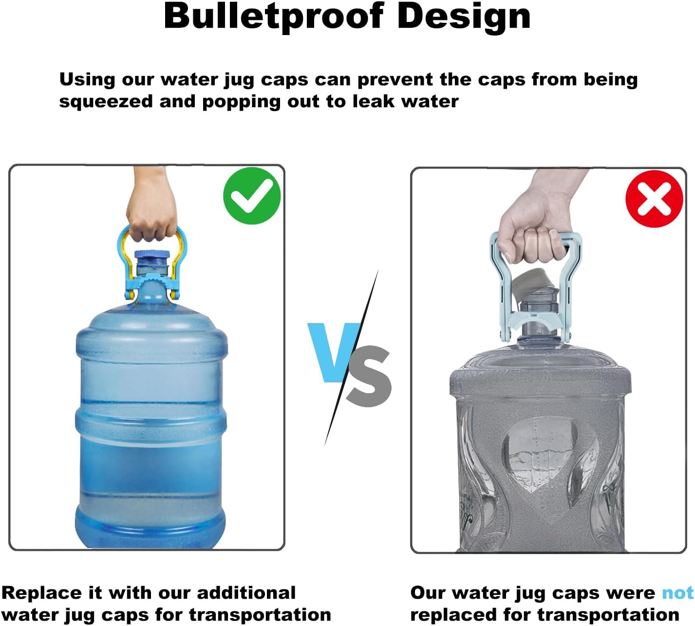 2Pcs 5 Gallon Water Bottle Handles Ergonomic Bottle Carrier Lifter, 4Pcs Food Grade Silicone Replacement Gallon Caps for 55mm Top Diameter Water Bottle for Easy Lifting and Transporting Water Bottles - Image 4