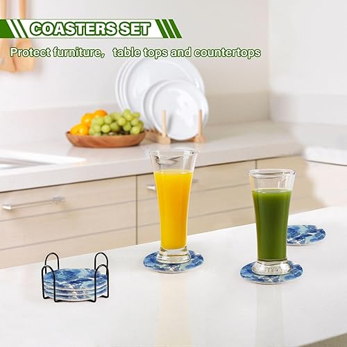 Miniatura 7 de Coasters Absorbent Set with Holder 6 Pack Coasters for Drinks Home Coasters Porta Vasos para Mesas Blue Tie Dyed