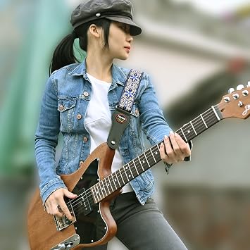 Rayzm Embroidery Guitar Strap Jacquard Weave Cotton Strap for Acoustic/Electric/Bass Guitar with Plectrum Picks Pocket Metal Buckle 5cm Wide Adjustable Length