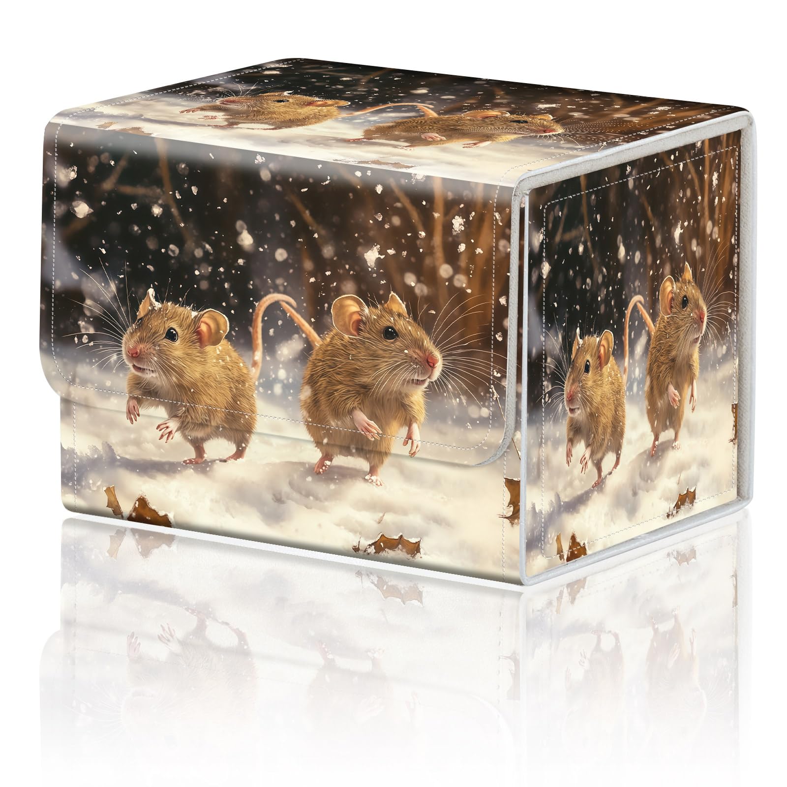 Card Game Storage Box for TCG Deck Box MTG Card Box Organizer Trading Card Case Commander Deck Box TCG Card Storage Box Magnetic Closure Creative Pattern Up to 200 Cards, Cute Winter Field Mice โ image 1