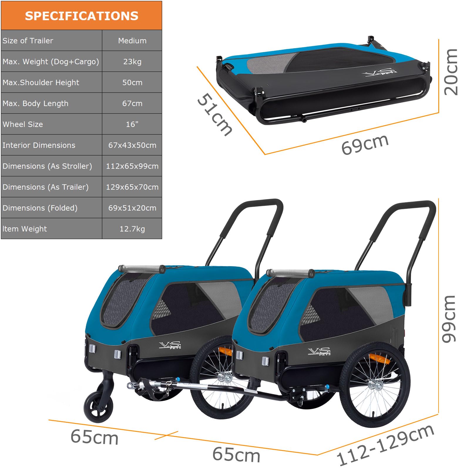 Tiggo VS Medium Hundeanhänger & Buggy 2in1 Fahrradanhänger Hundebuggy Jogger für Hunden bis 23kg