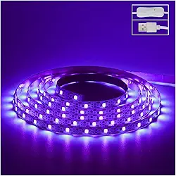 Tiras De Led De Luz Negra De 6,6 Pés, 120 Contas De Lâmpada, Cabo Usb, Kit De Tira De Luz Negra De Led De 1,5 M, Luzes De Tira De Luz Negra Flexíveis De Dc5V 10W, Tira De Luz Uv Não À Prova