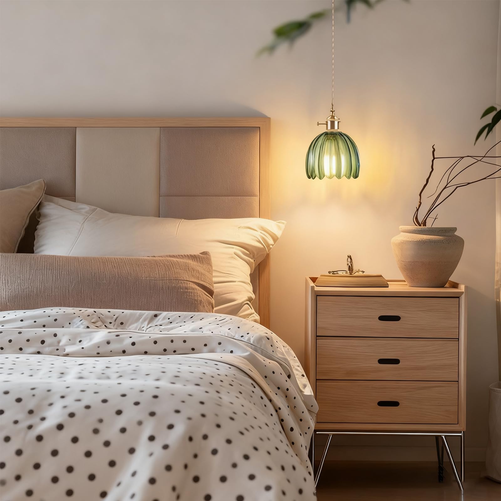 EKSED Lampada a Sospensione Vintage in Vetro con Attacco E27 e Interruttore Rotante, Paralume a Forma di Petalo per Cucina, Sala da Pranzo o Camera da Letto (verde, 2 pezzi)
