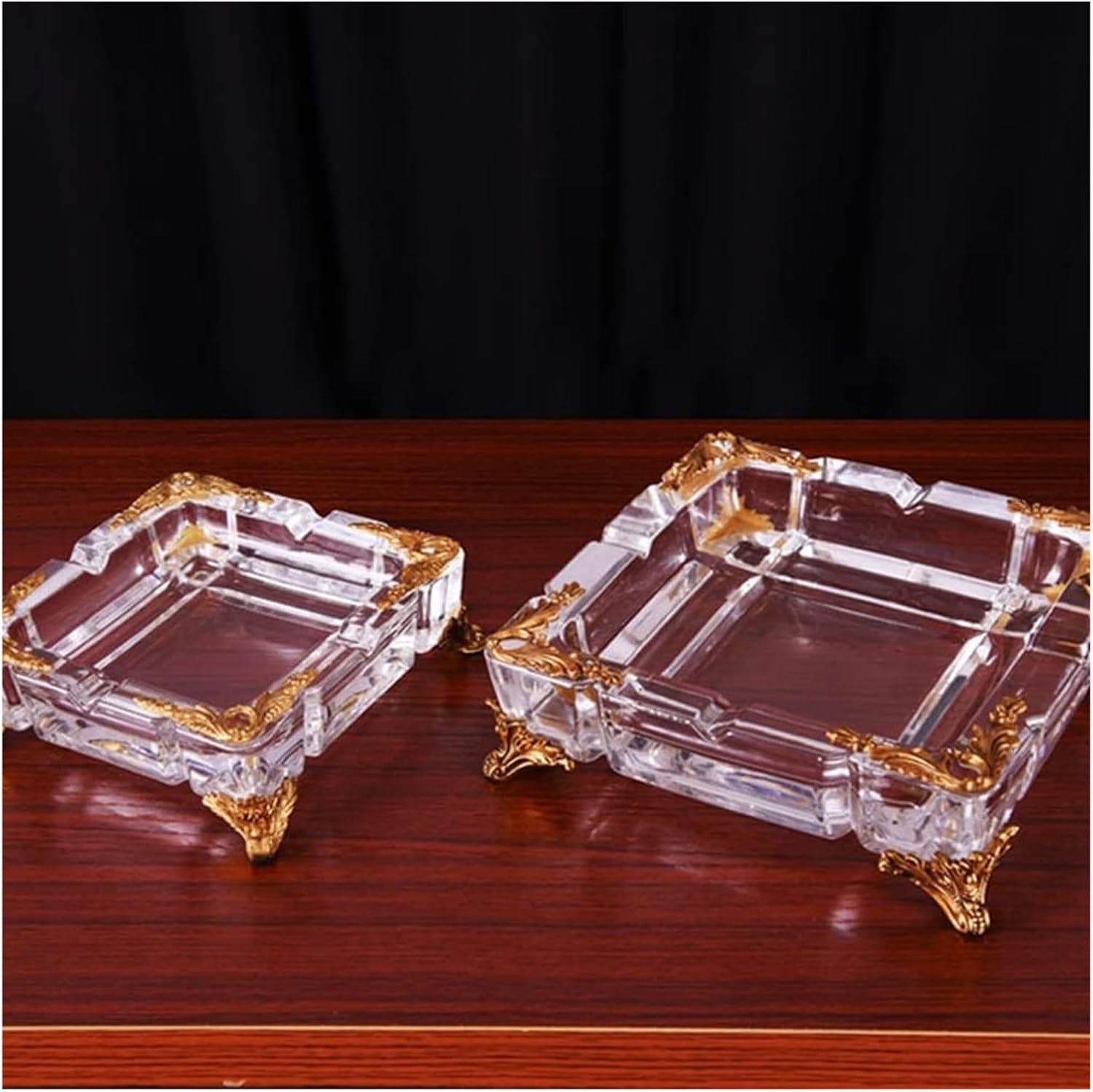 Ashtrays Desktop Ashtray Simple Crystal Glass Ashtray Crystal with Copper Creative Ashtray Retro Living Room Coffee Table Office Ornaments for Home Office Decoratio -(L-One Size