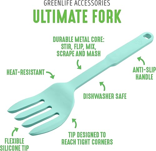 Miniatura 9 de GreenLife Herramientas y utensilios de cocina, tenedor de silicona 10 en 1 para agitar, mezclar puré y raspar, resistente al calor y a las manchas,