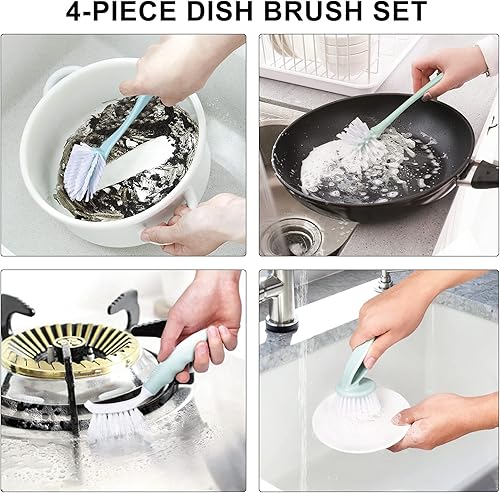 Miniatura 7 de Perastra Juego de cepillos para platos con asa juego de cepillos para platos de cocina juego de 4 cepillos de limpieza de cocina para macetas y