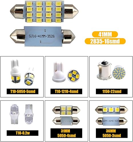 Miniatura 4 de Kit de 42 bombillas LED T10 para automóvil, 12 V, 7000K-8000K, 1.220 in1.417 in1.614 in, luz de lectura de luz de lectura para matrícula, accesorio