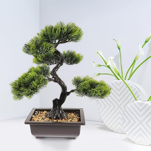 Miniatura 9 de Árbol de pino bonsái artificial, simulación de imitación de planta en maceta, exhibición de escritorio, adornos de maceta de árbol falso, planta de
