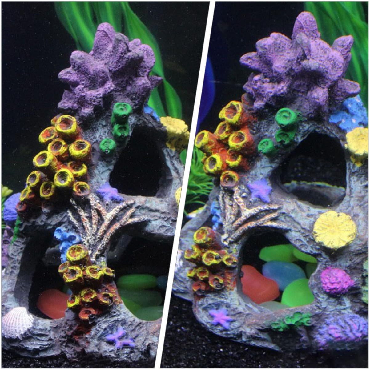POPETPOP 4 Piezas Escondite De Coral Plantas De Acuario Decoraciones De Peceras Decoración De Mesa Rocas Artificiales Pegatinas Vista De La Montaña del Acuario Océano Sirena Adornos Resina