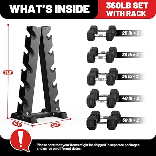 Miniatura 10 de papababe Dumbbell Set Rubber Encased Hex Dumbbell Free Weights Dumbbells Set Home Weight Set with Rack