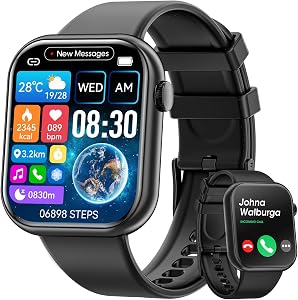 Hwagol Smart Watch (Answer/Make Call) 1.85inch Fitness Tracker, DIY Dials/Pedometer/Calories/Multiple Sport Modes/Voice Assistant, Smart Watches for Men Women Android iOS Phones
