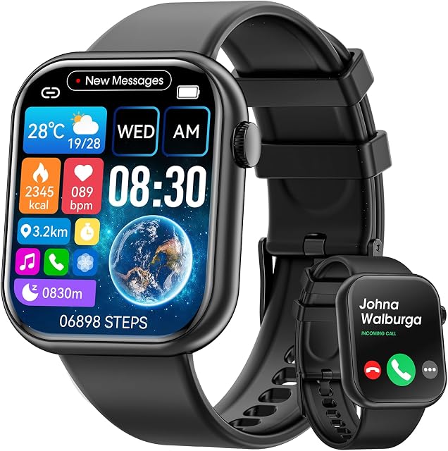 Hwagol Smart Watch (Answer/Make Call) 1.85inch Fitness Tracker, DIY Dials/Pedometer/Calories/Multiple Sport Modes/Voice Assistant, Smart Watches for Men Women Android iOS Phones