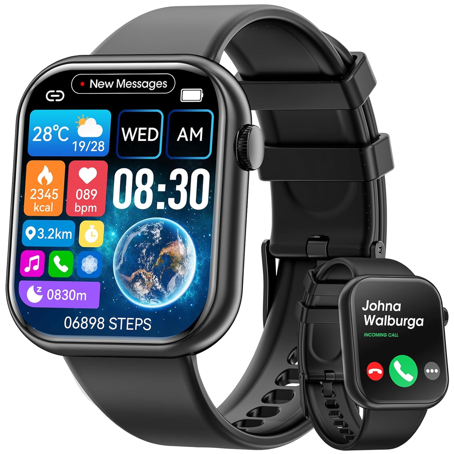 Hwagol Smart Watch Answer Make Call 1 85inch Fitness Tracker DIY Dials Pedometer Calories Multiple Sport Modes Voice