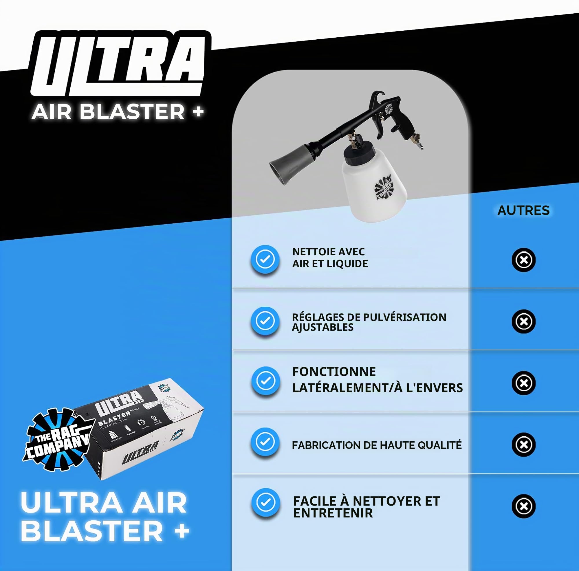 The Rag Company - Ultra Air Blaster Plus - Outil de Nettoyage pour Tissus d'ameublement - Noir