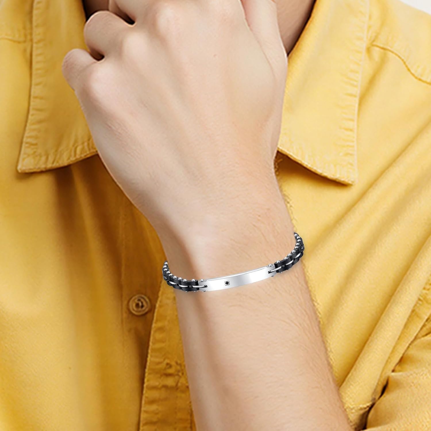 Black&Silver Bracelets for Men, Link Chain Stainless Steel Bracelet for Men, Charm Jewelry for Birthday Annivesary Fathers Day Valentines, Dad Husband Boyfriend,Casual Trendy Cool Adjustable - Image 7