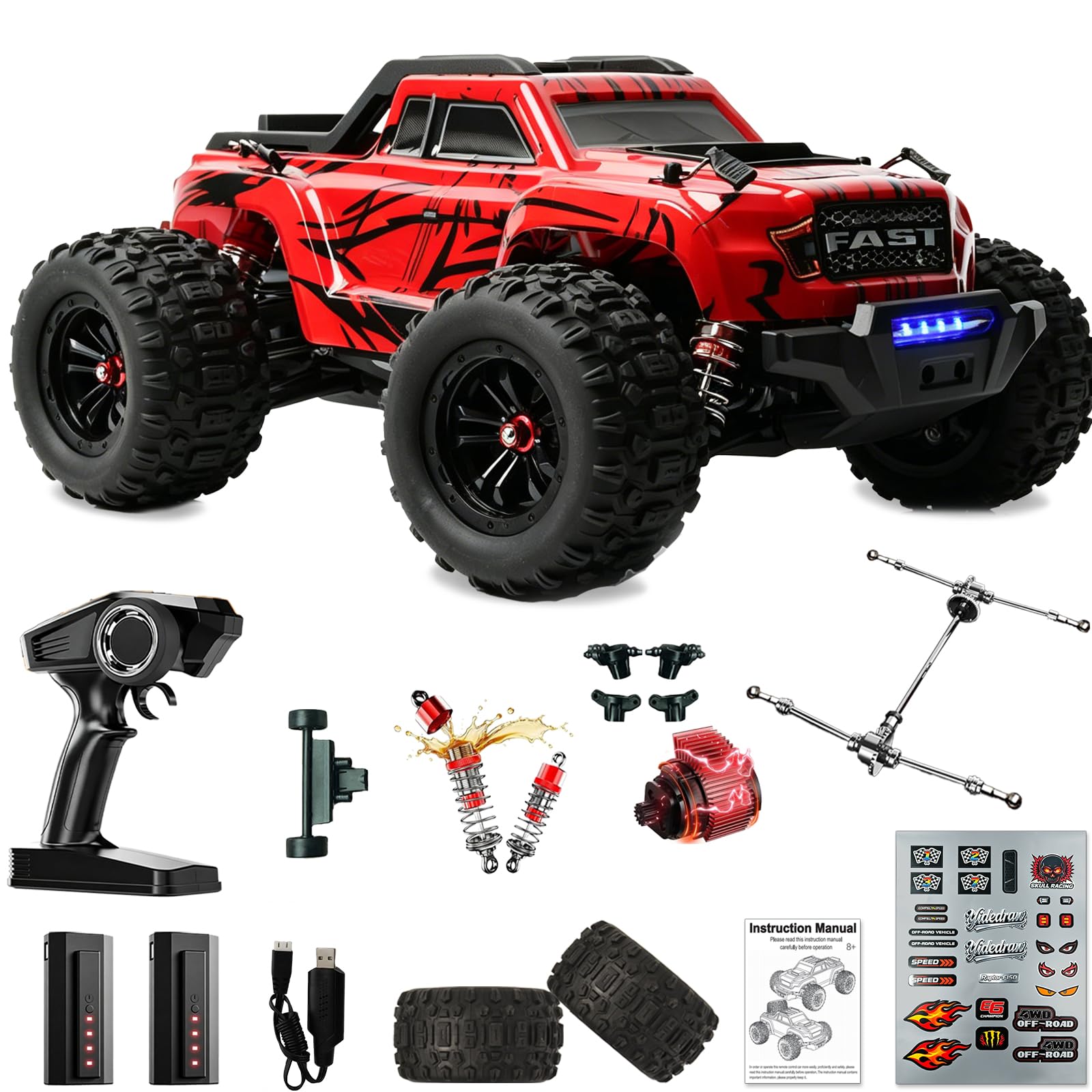Auto RC brushless 1/16 per adulti, 4WD 55 km/h, camion RC fuoristrada ad alta velocità da 2,4 GHz, giocattolo RC Monster Buggy, auto telecomandata veloce per tutti i terreni, con 2 batterie
