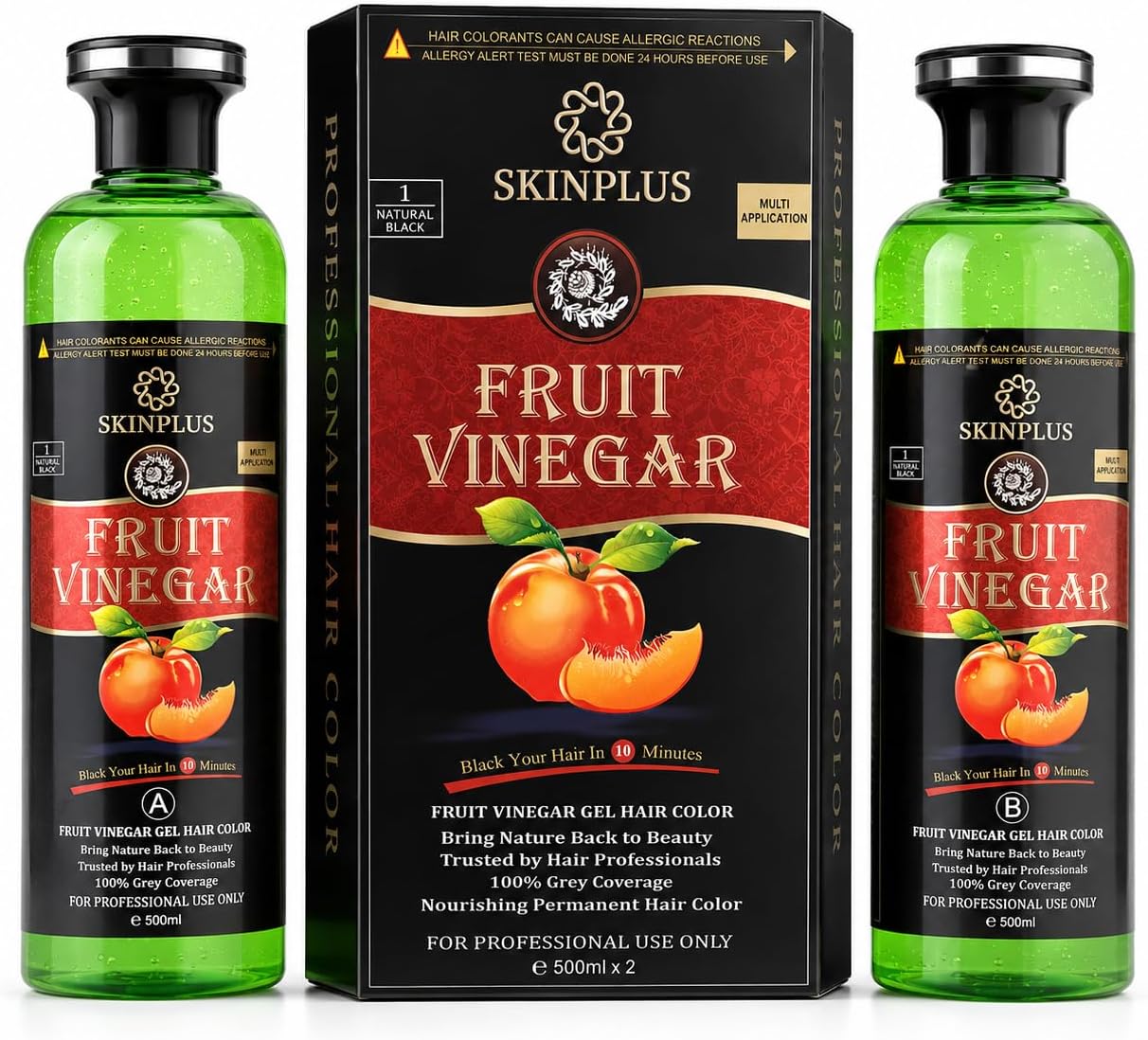 SKINPLUS Fruit Vinegar Black Gel Color Professions Hair Colour, 500mlx2
