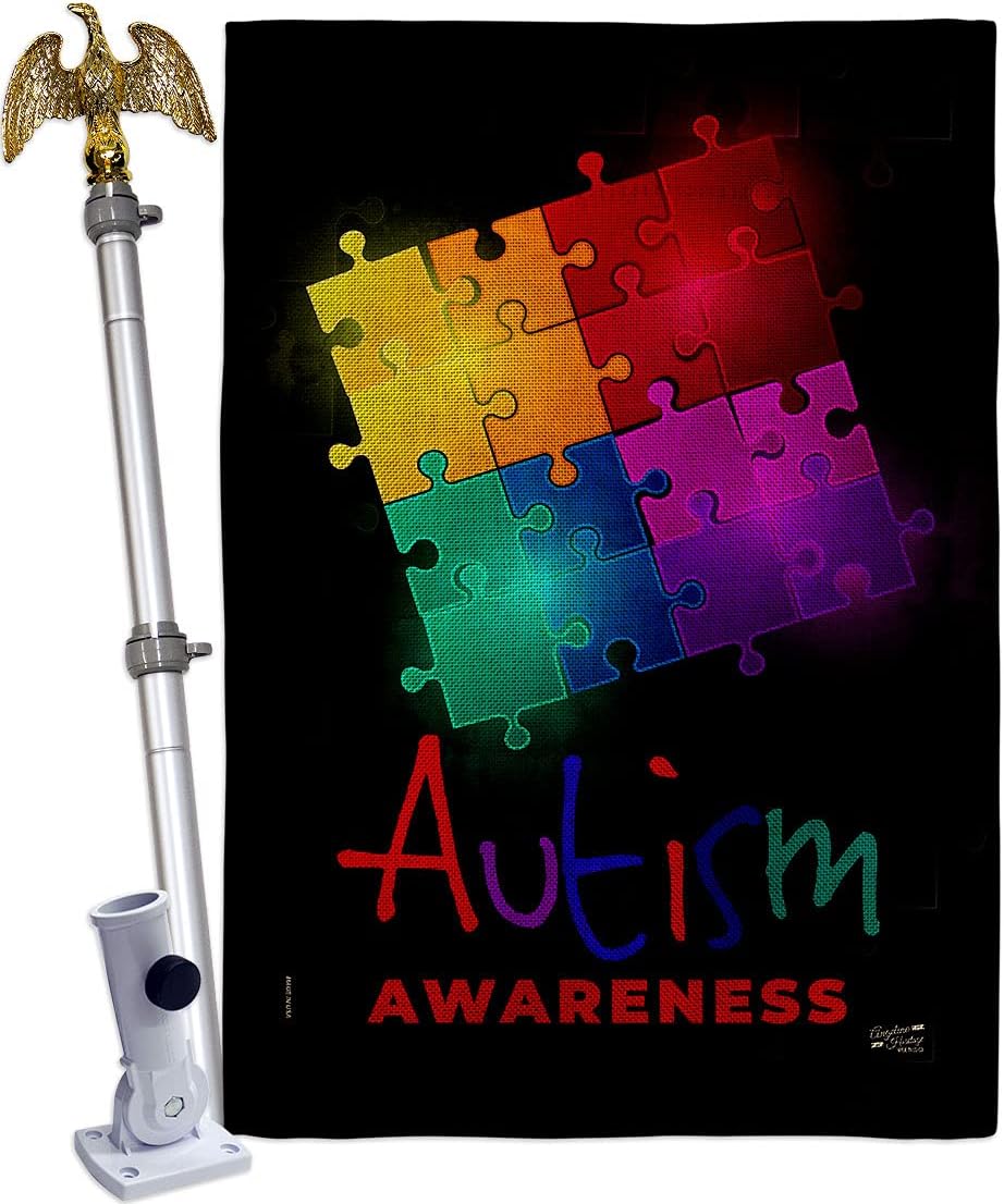 Autism Puzzle House Flag Eagle Set Support Awareness Inspirational Survivor Ribbon Prevention Cancer Breast BLM Small Decorative Gift Yard Banner Made In USA 28 X 40