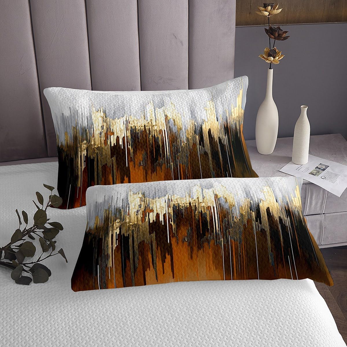 Erosebridal Geometric Bedspread Twin Size Black Brown Circle Quilt Set, Modern Abstract Coverlet Set Stripe Bedding Set, Ultra Soft Breathable Lightweight Bed Cover 2-Piece White