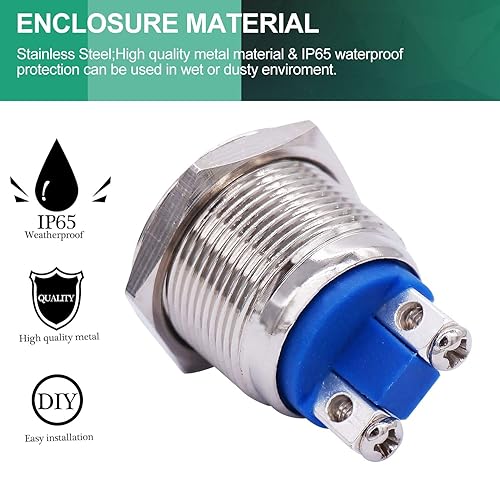 Miniatura 8 de Twidec Interruptor de botón superior elevado momentáneo de 3A12250V SPST 1NO para modificación de coche (garantía de calidad durante 1 año) M-19-BK-G