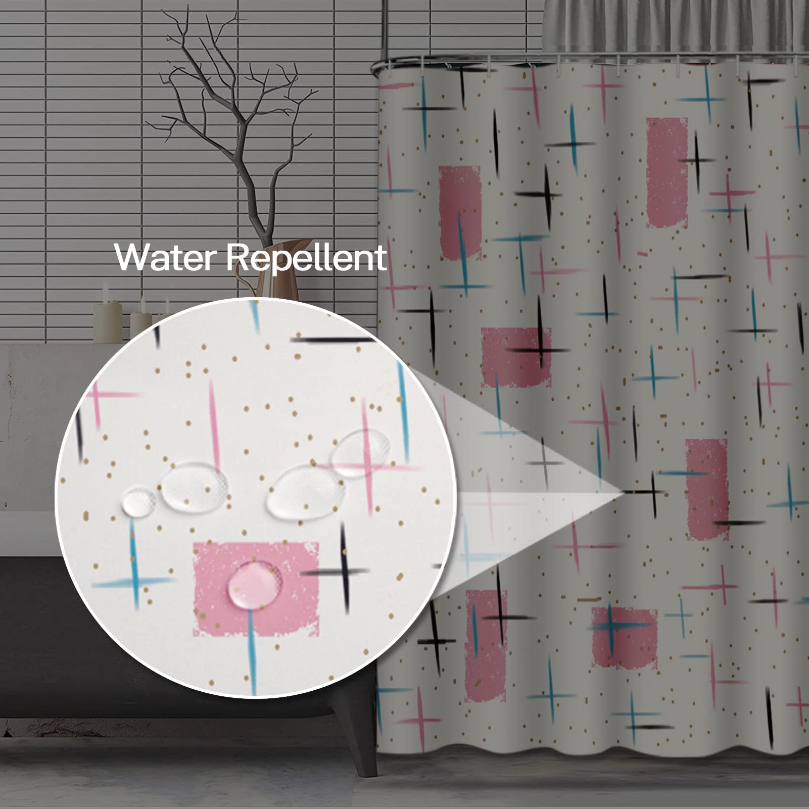 Amazon｜Semtomn シャワーカーテン キャンバス ピンクとネイビー