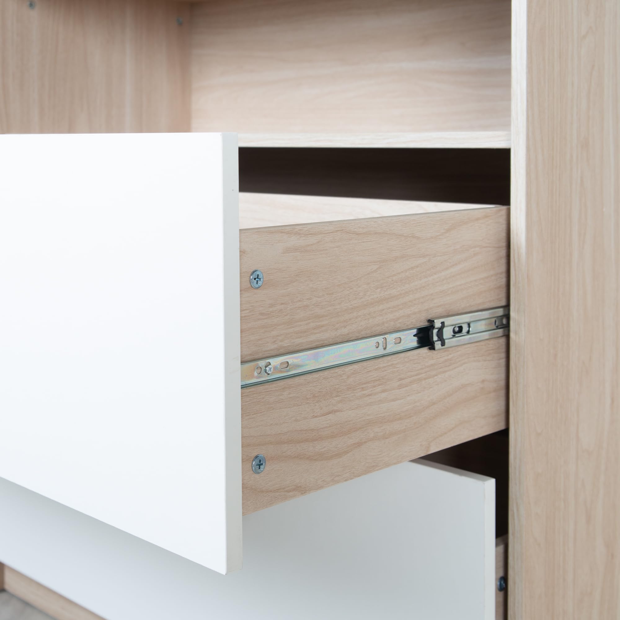 roba Babymöbel Cabane 2 pièces – Lit bébé & lit d'appoint 60 x 120 cm + commode à langer avec embout amovible – Chambre d'enfant en blanc/décor chêne