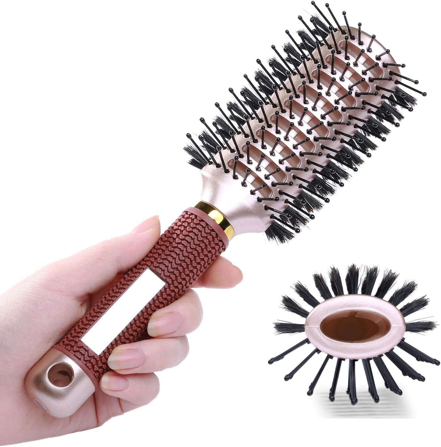PERFEHAIR Oval Styling Vent Hair Brush for Blow Drying, Double Sided Boar and Nylon Bristle Brush for Medium Short Length Hair
