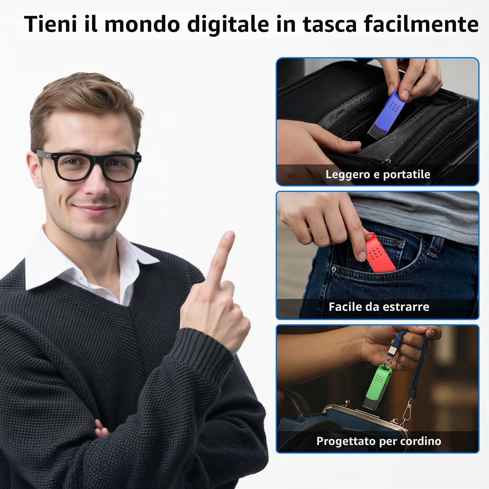 KOOTION Chiavetta USB 64 GB USB 3.0 5 Pezzi Pennetta USB 64GB Piccolo e Leggero Pen Drive 5 Pack Chiavetta 64GB 3.0 Nero Set Penne 64GB Con indicatore LED Para Ordenador/TV/Coche/Player, ect