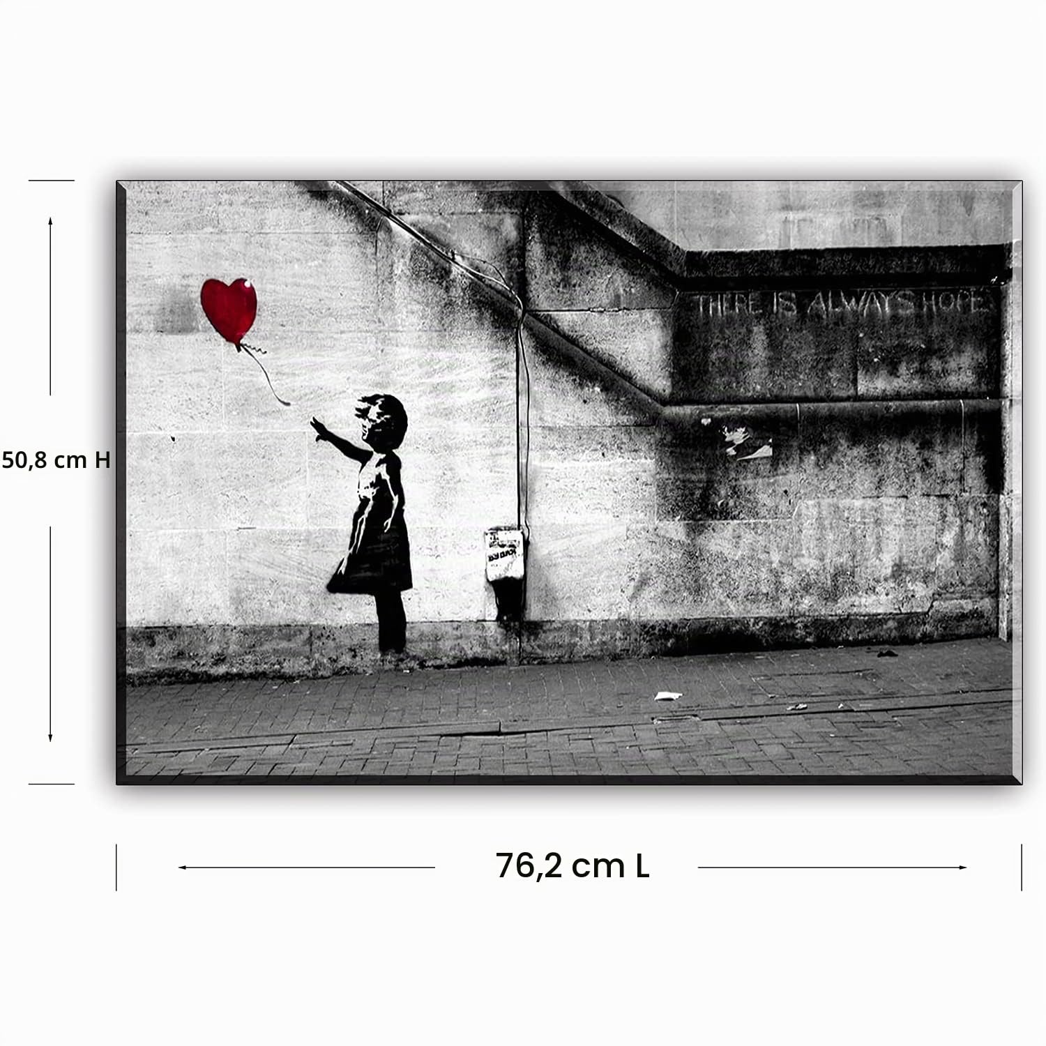 PIY Banksy Graffiti painting Art Décor Impression sur toile HD Image Peinture Tableaux de la Mur Imperméable prete à poser Décoration Moderne pour la Salle Chamber Fille Ballon Rouge 75x50cm